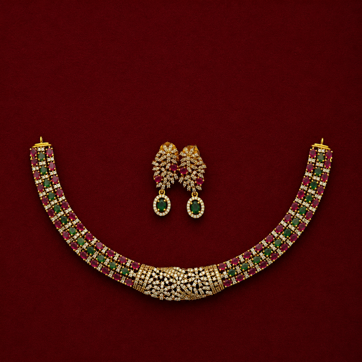 Ruby Green CZ Bridal Choker Set