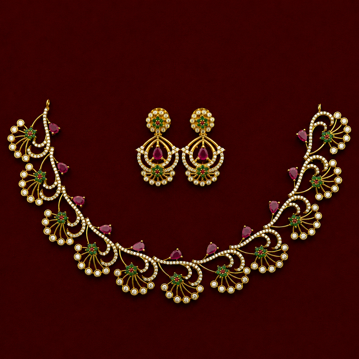 Peacock CZ Designer Necklace Set
