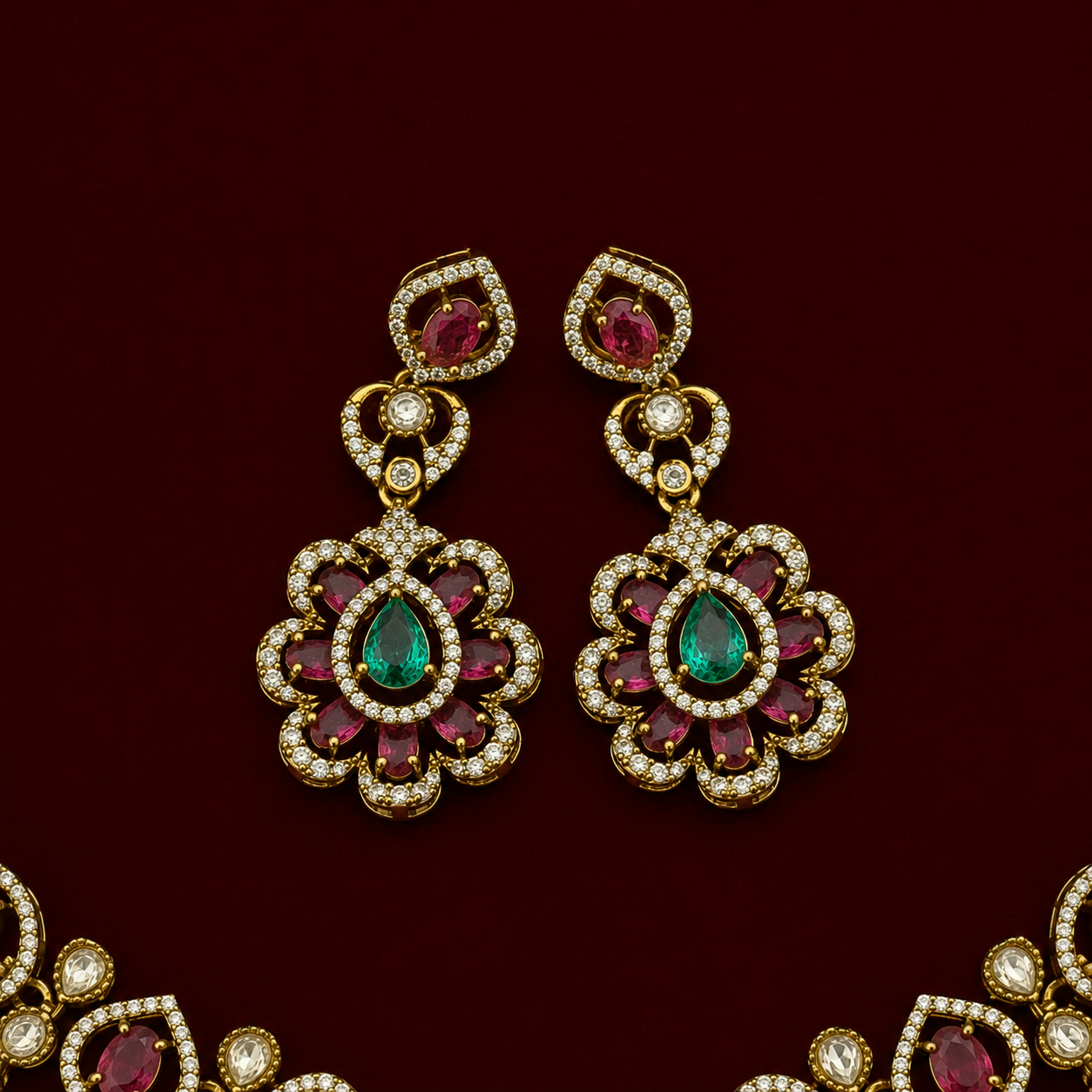 Victorian Floral CZ Necklace Set