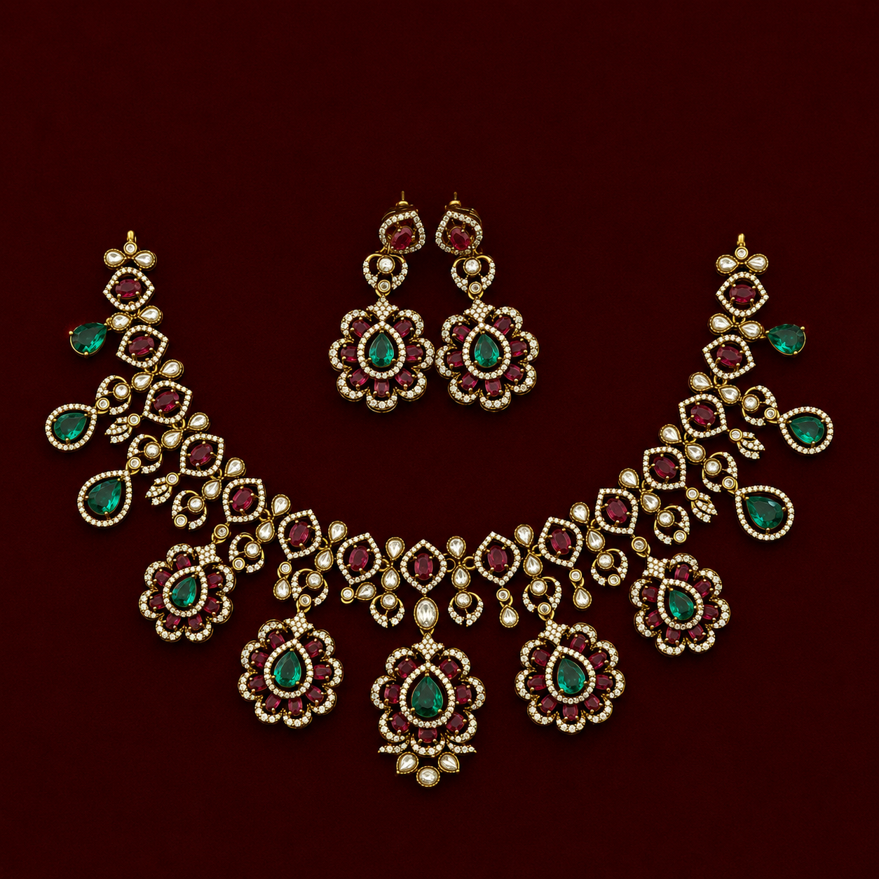 Victorian Floral CZ Necklace Set