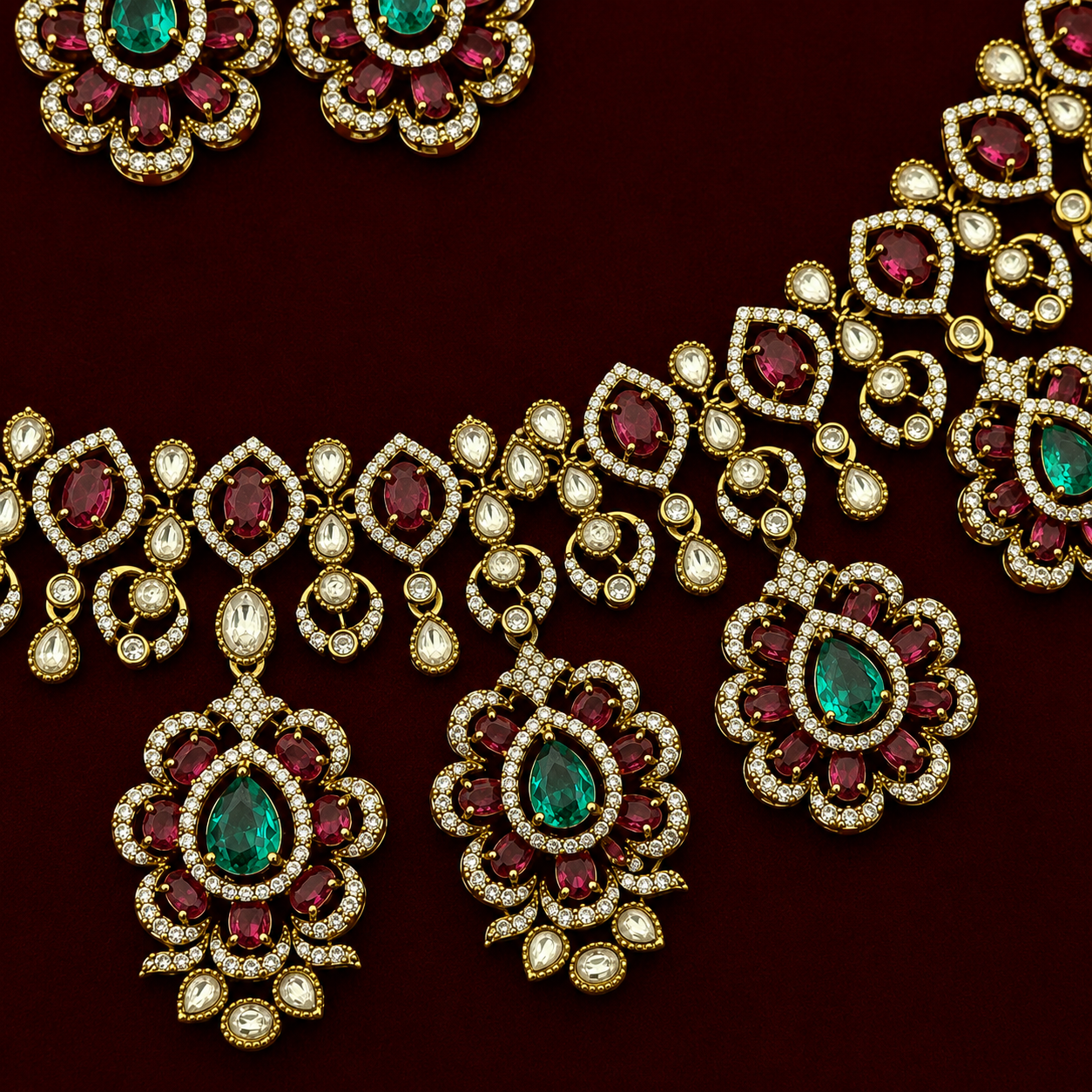 Victorian Floral CZ Necklace Set