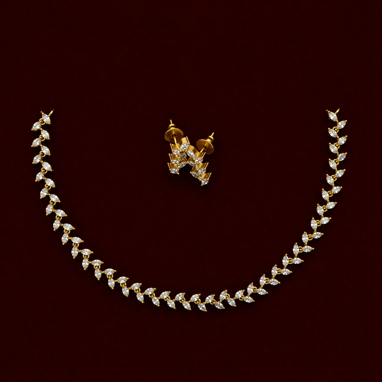 CZ Leaf Vine Necklace Set