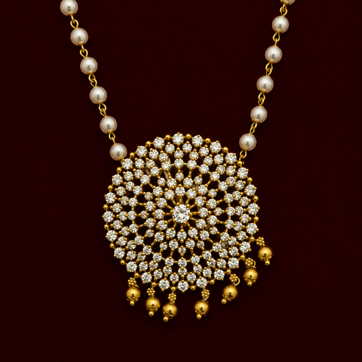 CZ Pearl Pendant Necklace Set