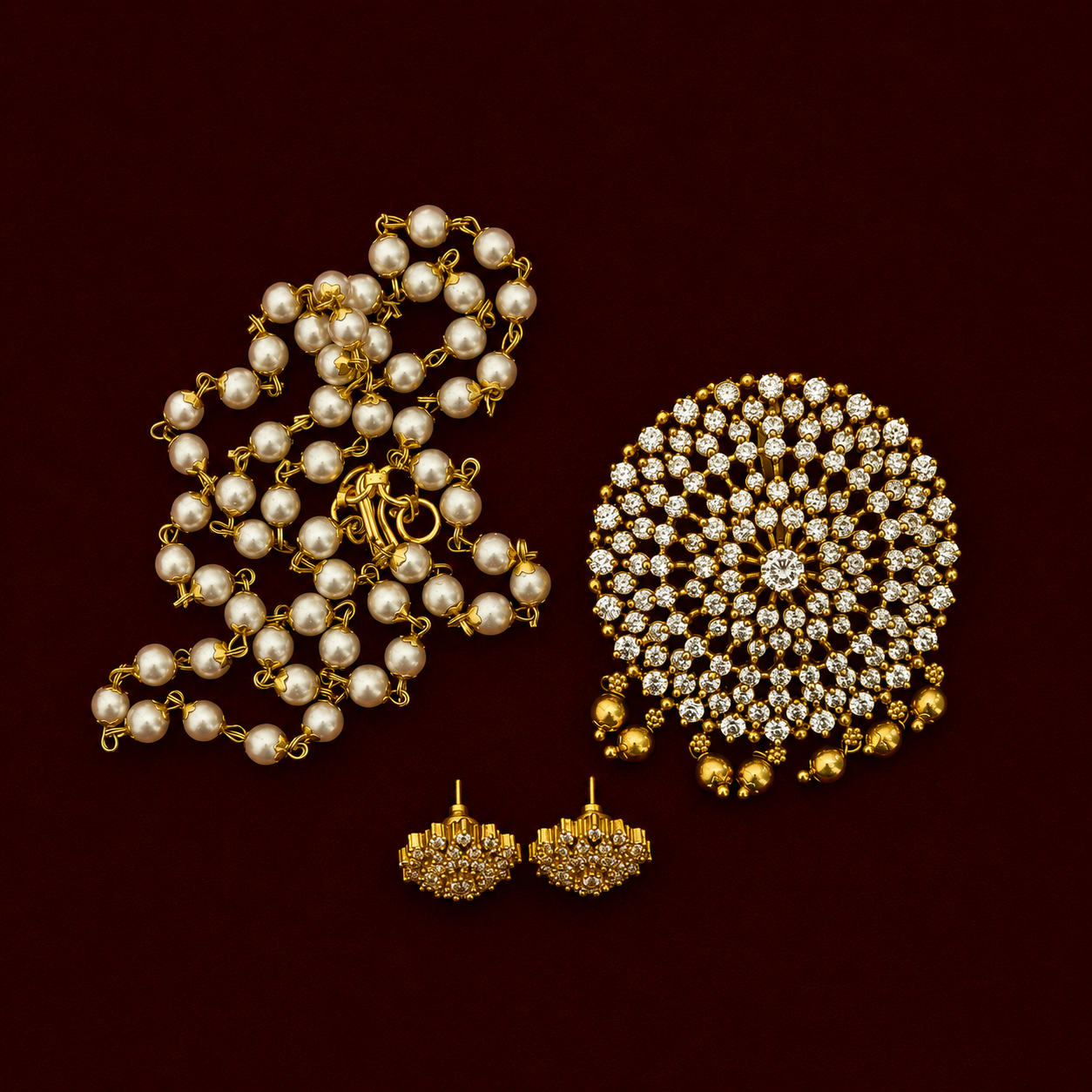 CZ Pearl Pendant Necklace Set