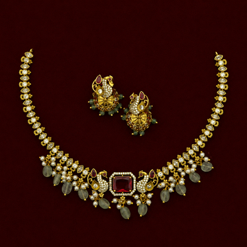 Peacock Kundan Ruby CZ Choker Set