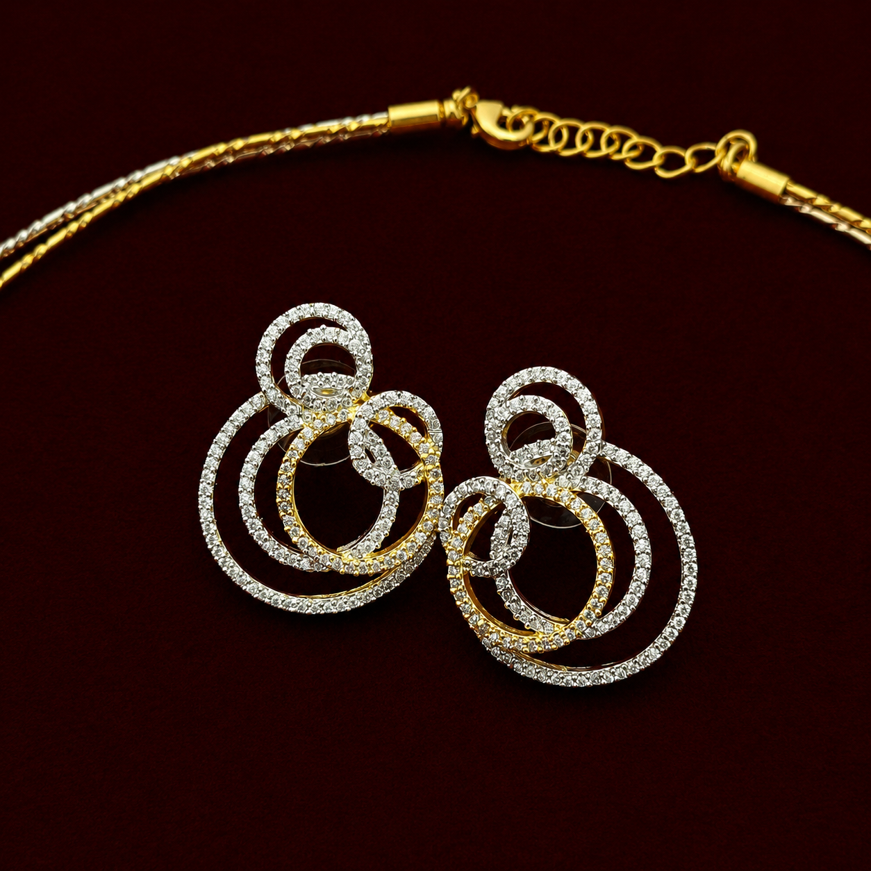 Dual Tone CZ Pendant Set
