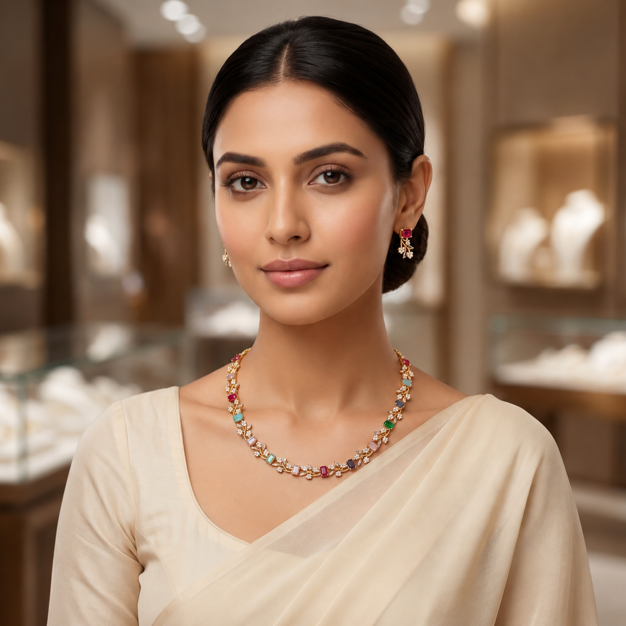 Rainbow Blossom CZ Necklace Set