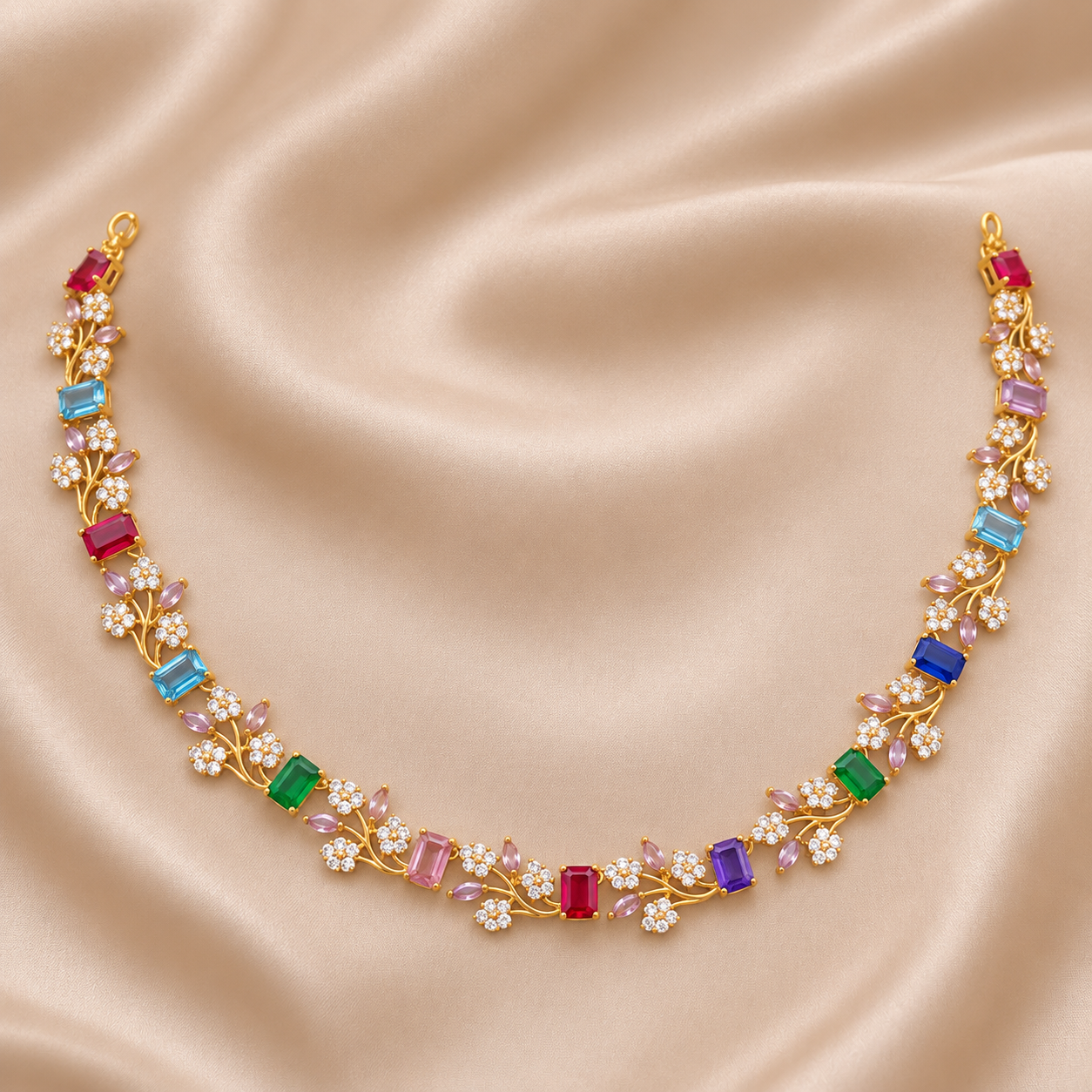 Rainbow Blossom CZ Necklace Set