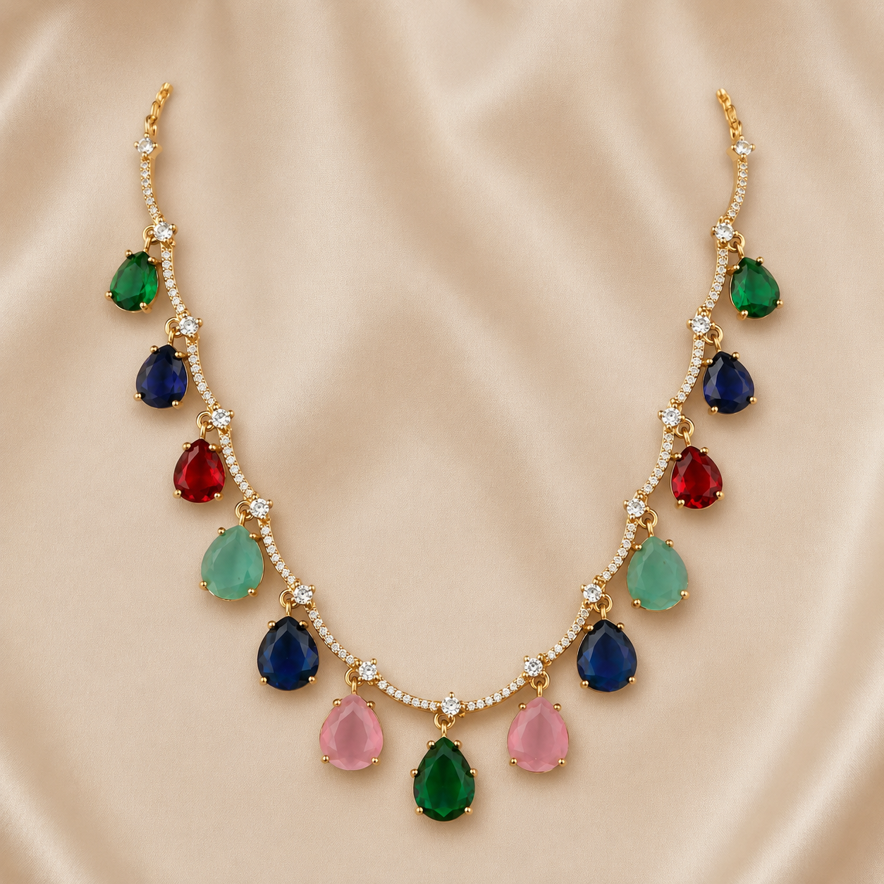 Rainbow Dewdrop CZ Necklace Set