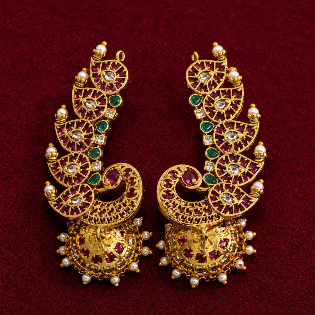 Royal Peacock Chandbali Jhumkas