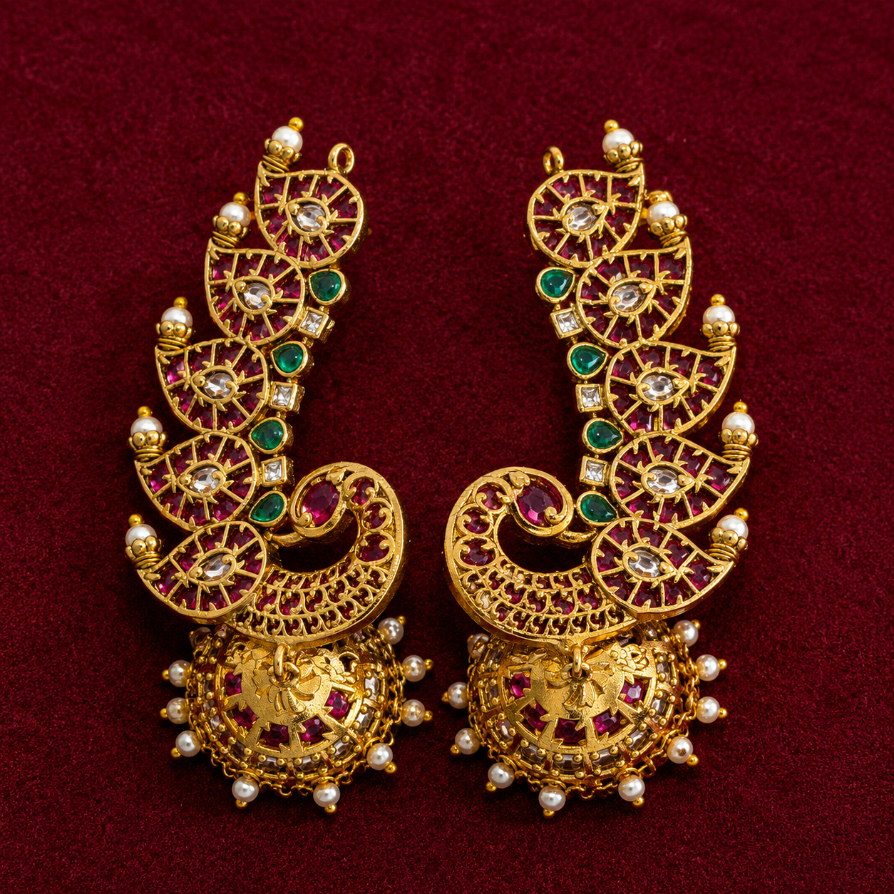 Royal Peacock Chandbali Jhumkas