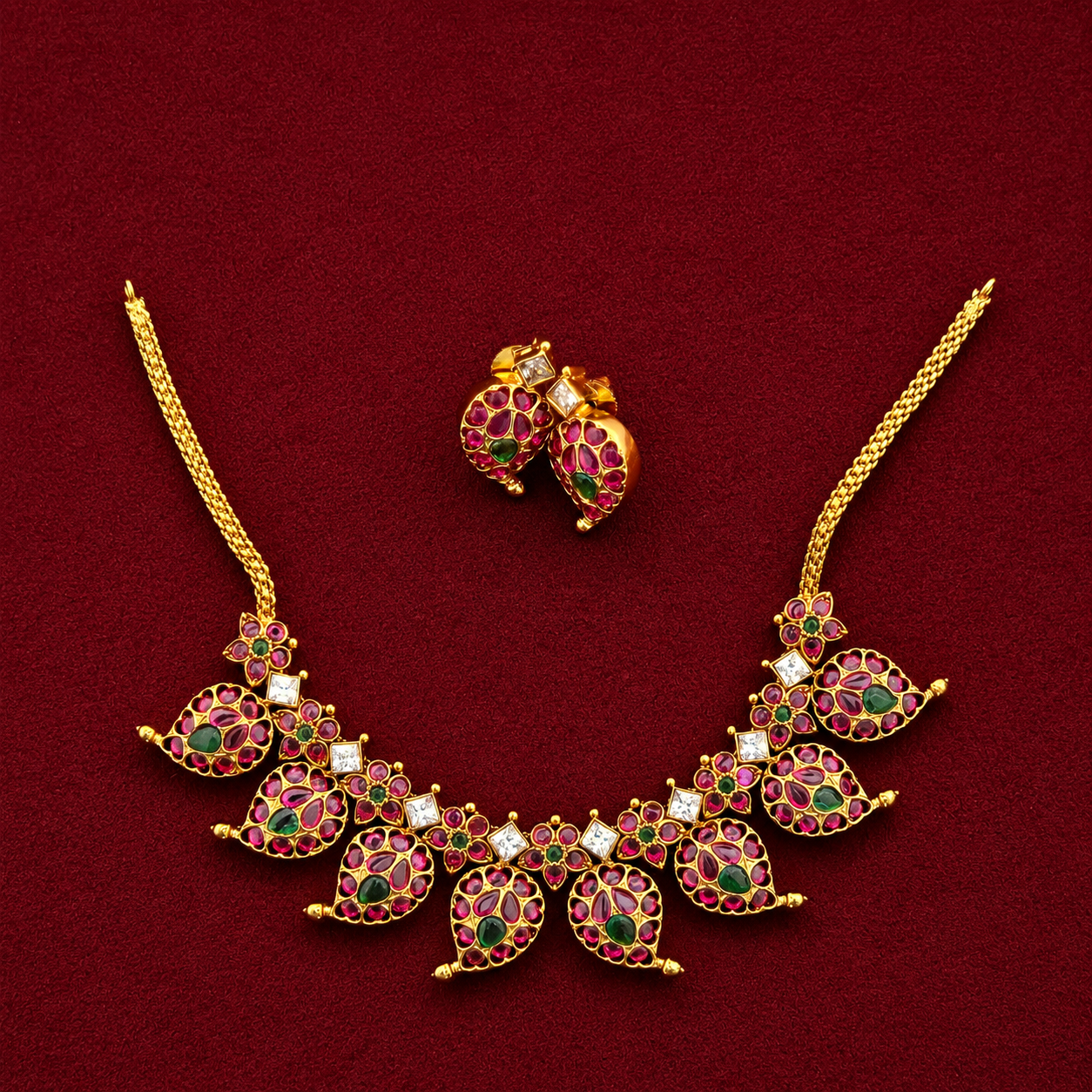 Ruby Peacock Necklace Set