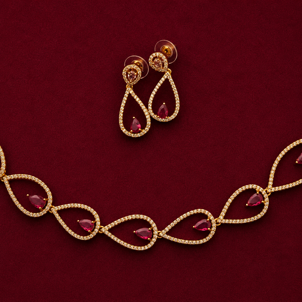Ruby Teardrop Necklace Set
