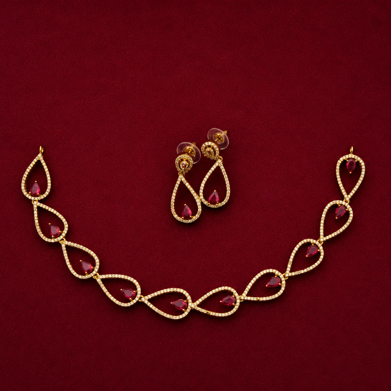 Ruby Teardrop Necklace Set