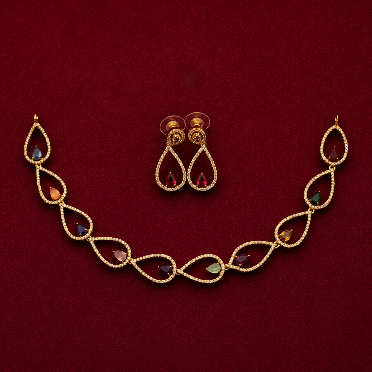 Multicolor Teardrop Necklace Set