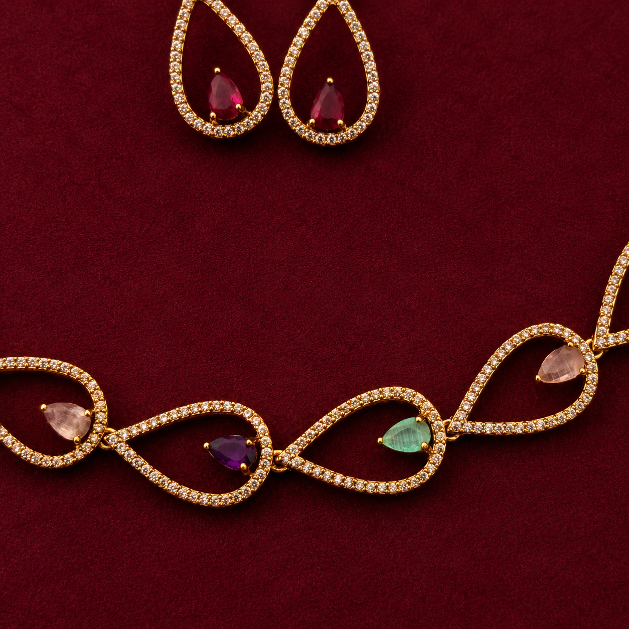 Multicolor Teardrop Necklace Set