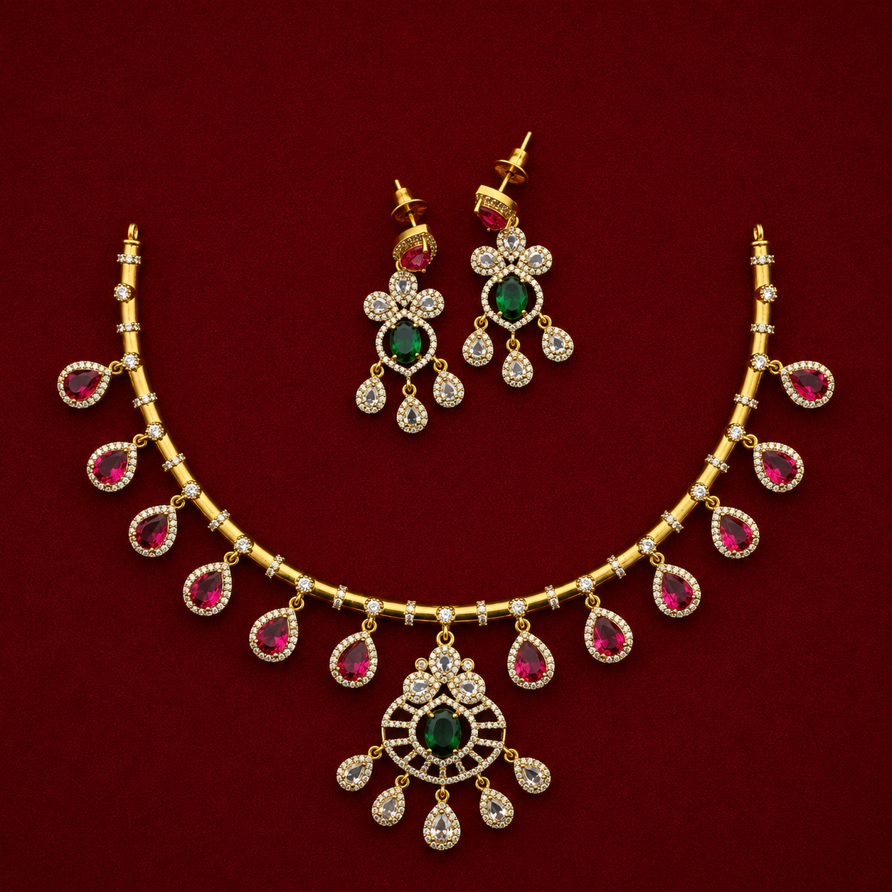 Emerald Drop Necklace Set
