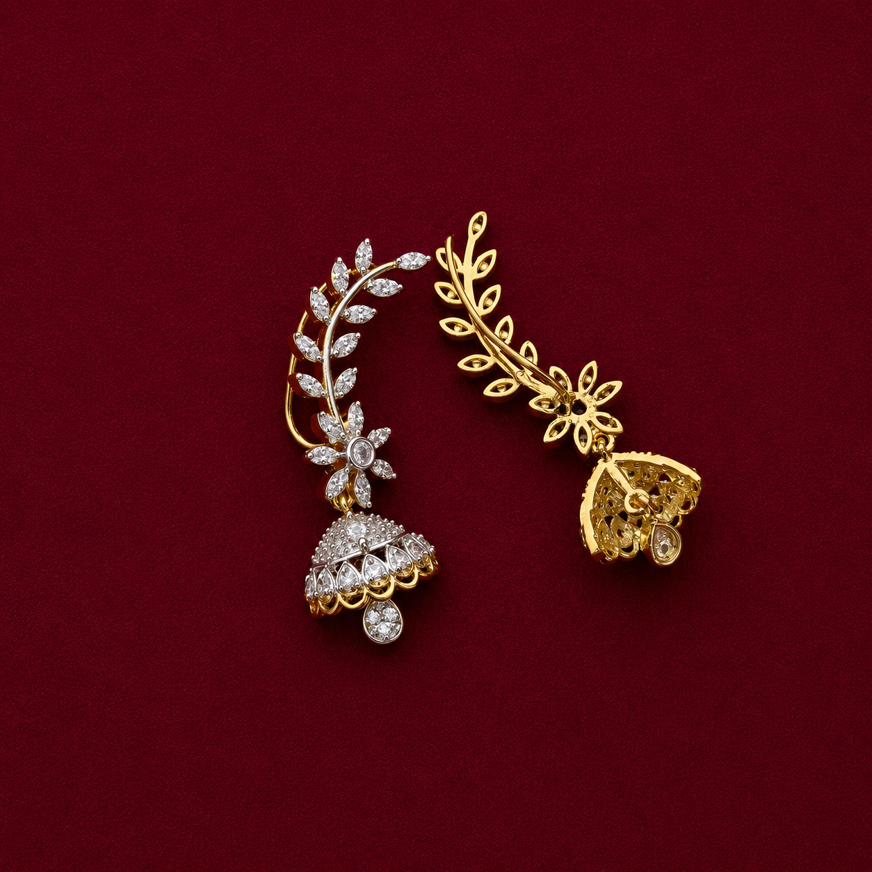 Floral Leaf CZ Jhumka Earrings