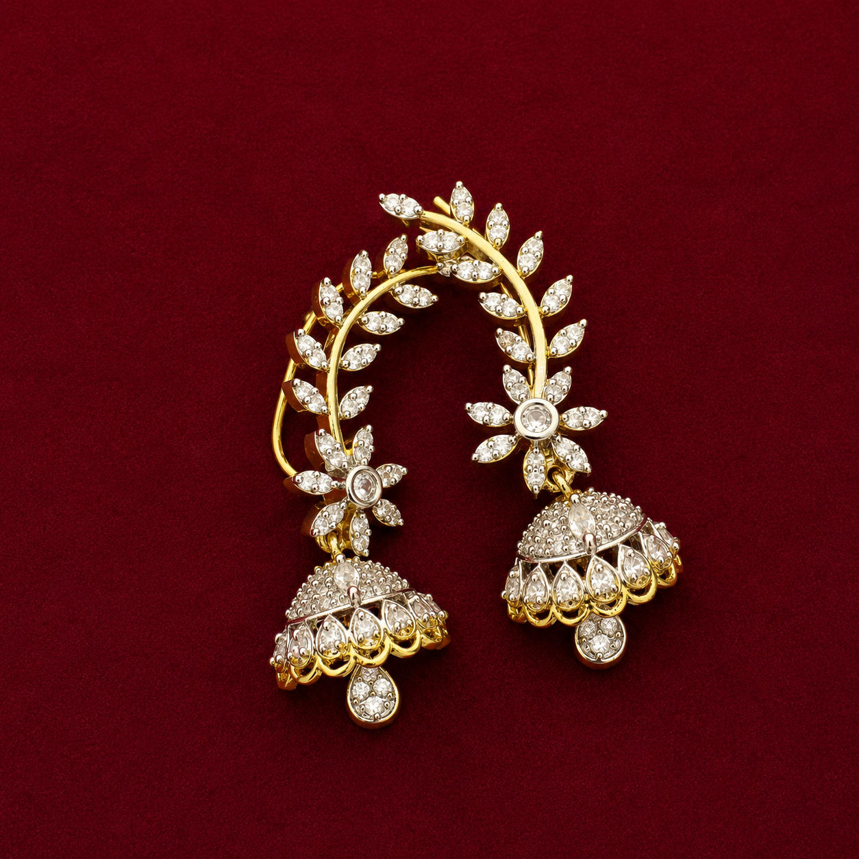 Floral Leaf CZ Jhumka Earrings