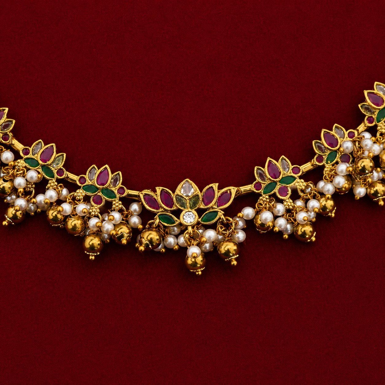 Lotus Pearl Choker Necklace Set