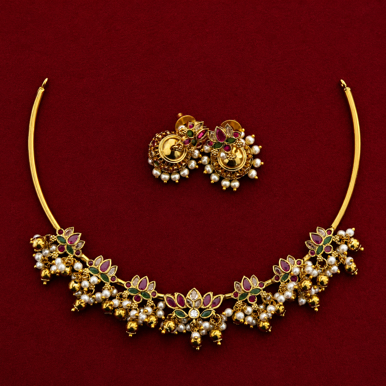 Lotus Pearl Choker Necklace Set