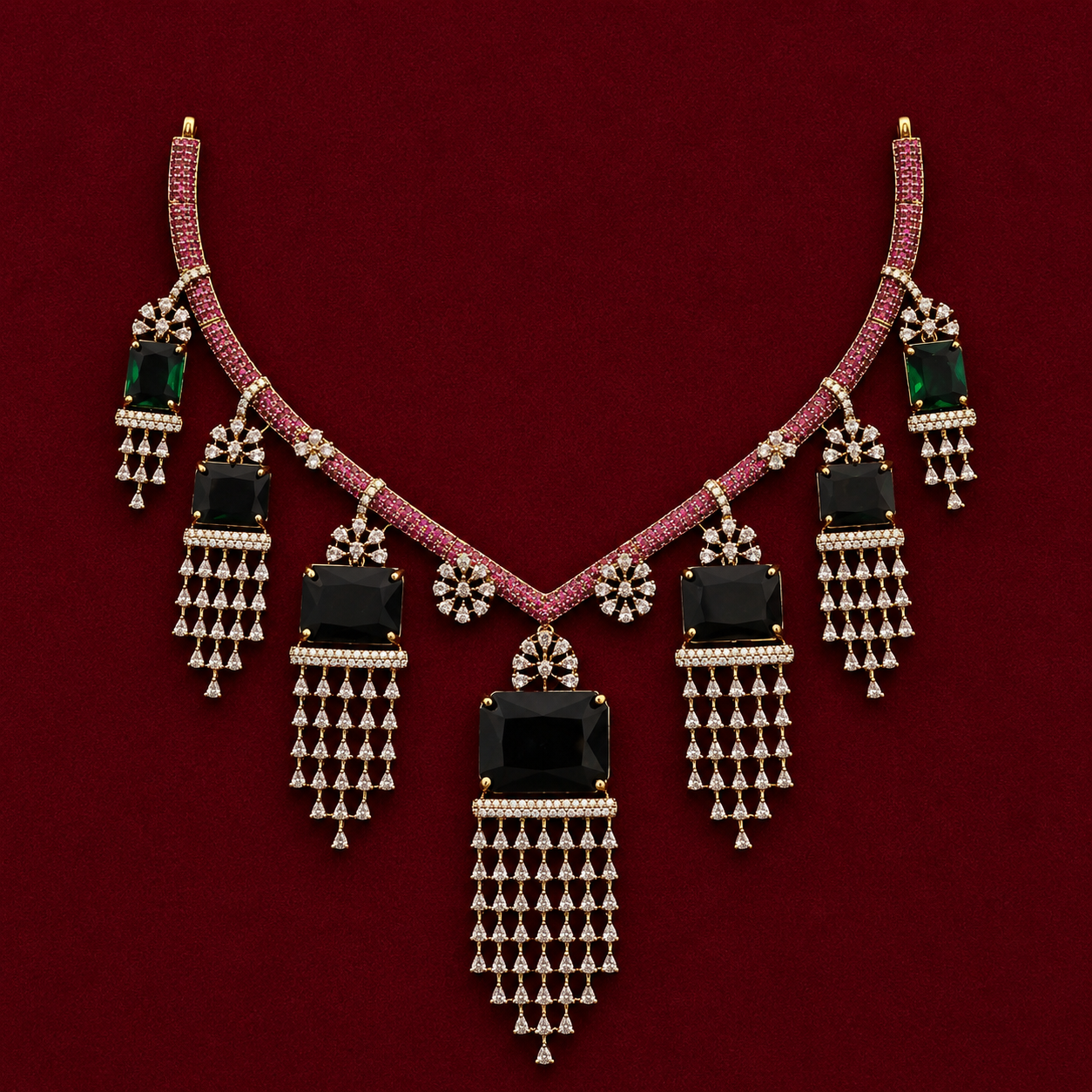 Emerald Green Cryatal Hanger CZ Drop Necklace Set