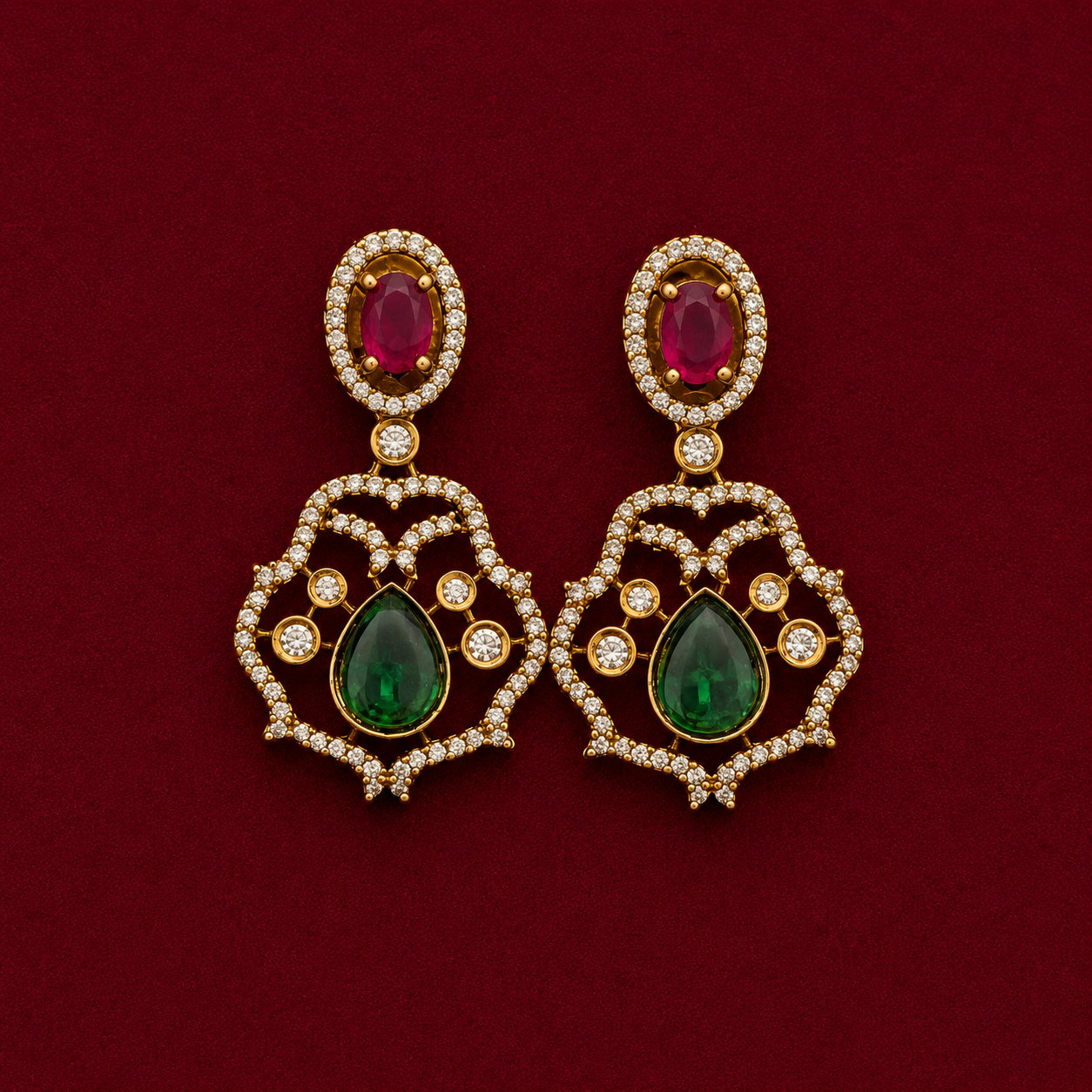 Peacock Ruby Emerald Necklace Set