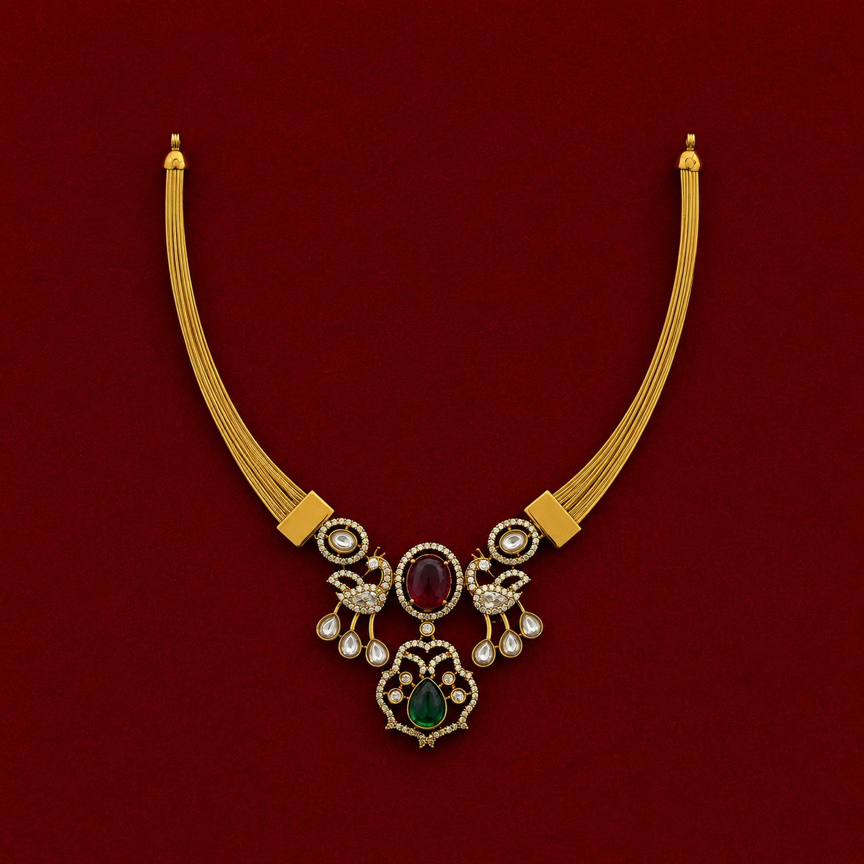 Peacock Ruby Emerald Necklace Set
