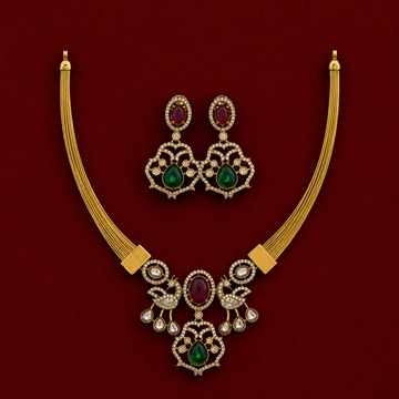 Peacock Ruby Emerald Necklace Set