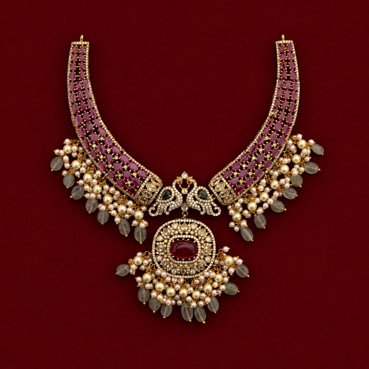 Peacock Ruby Kundan Choker Necklace Set