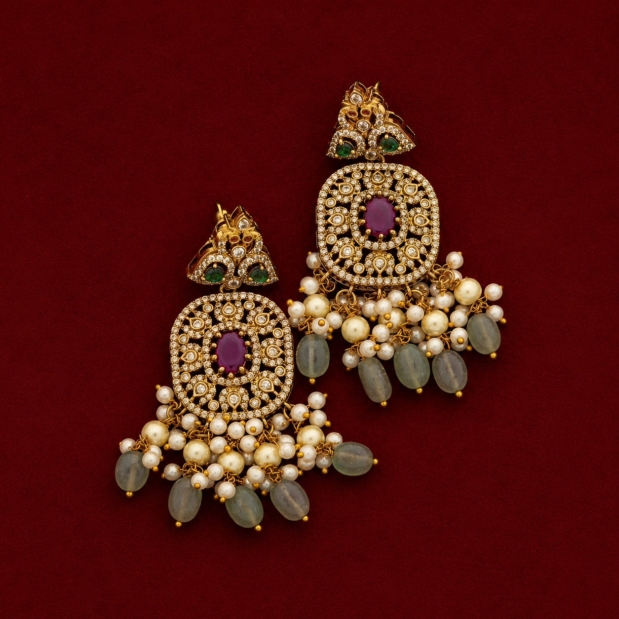 Peacock Ruby Kundan Choker Necklace Set