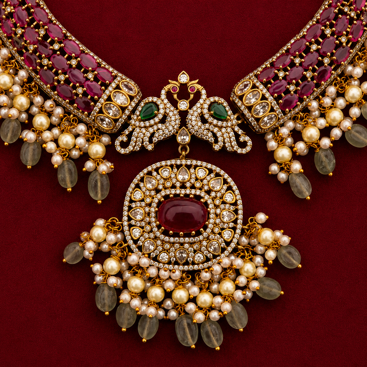 Peacock Ruby Kundan Choker Necklace Set