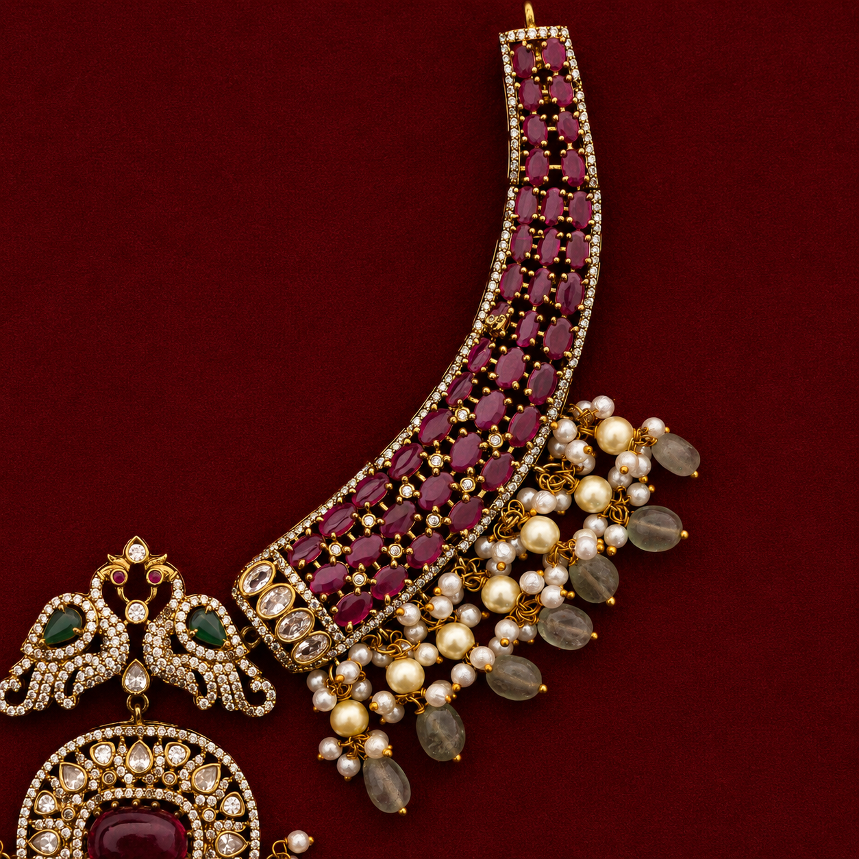 Peacock Ruby Kundan Choker Necklace Set