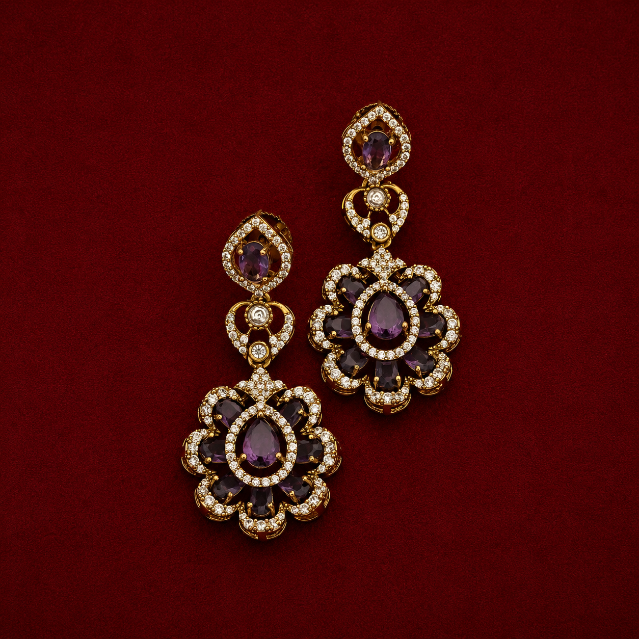 Victorian Amethyst CZ Bridal Necklace Set