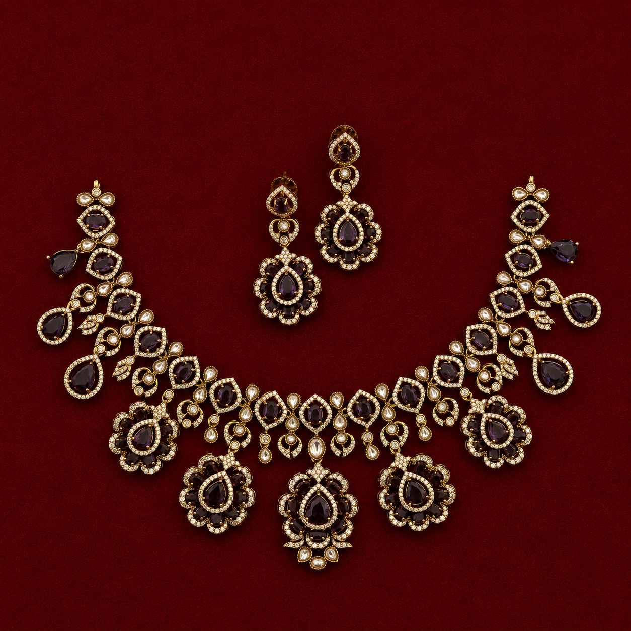 Victorian Amethyst CZ Bridal Necklace Set