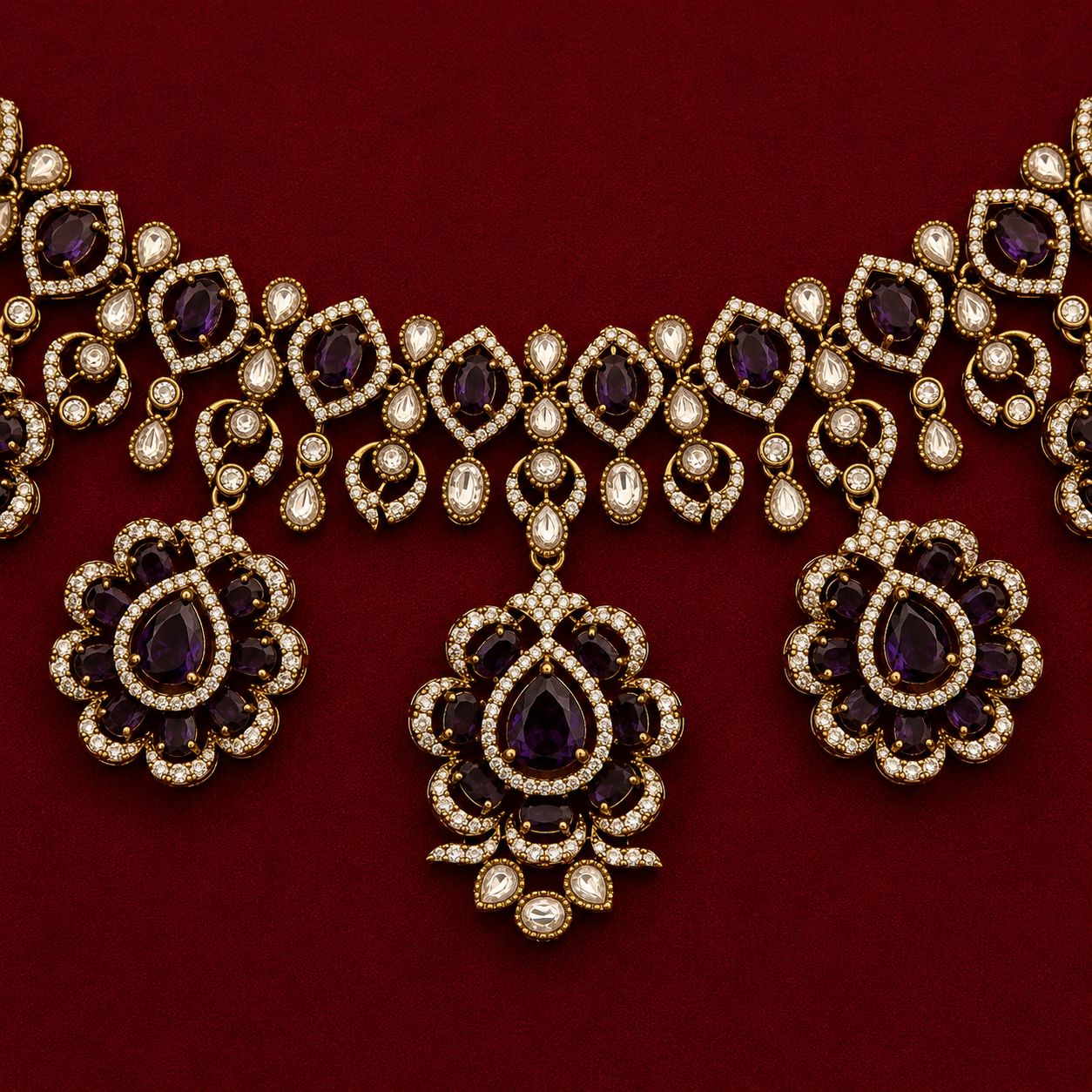 Victorian Amethyst CZ Bridal Necklace Set