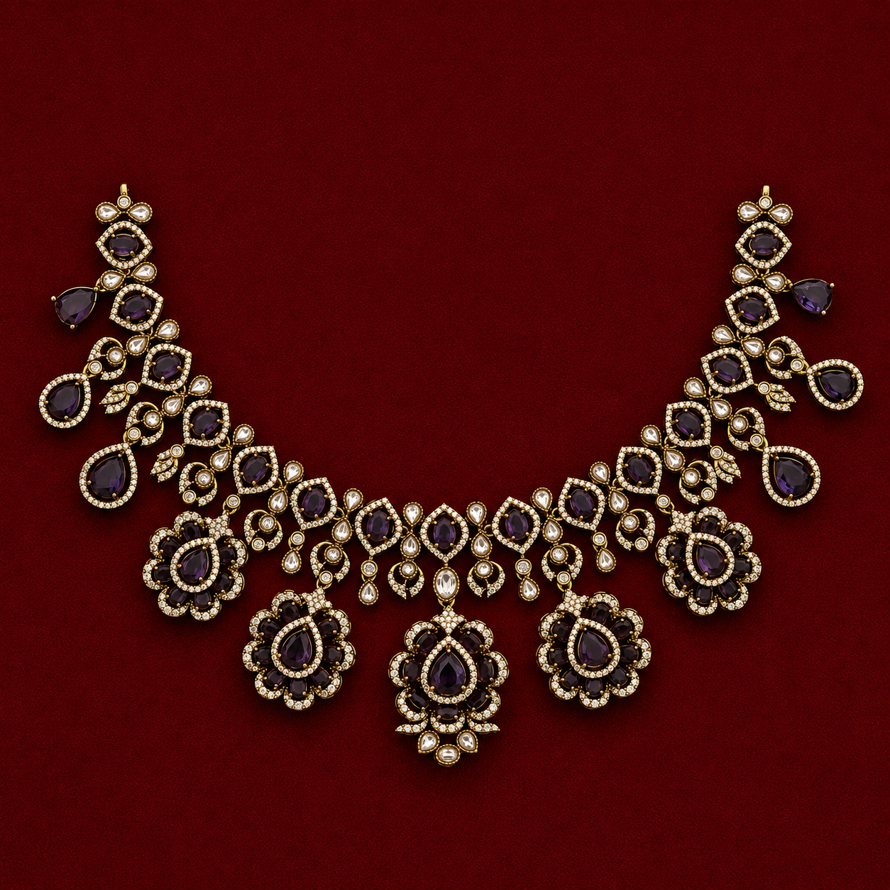 Victorian Amethyst CZ Bridal Necklace Set