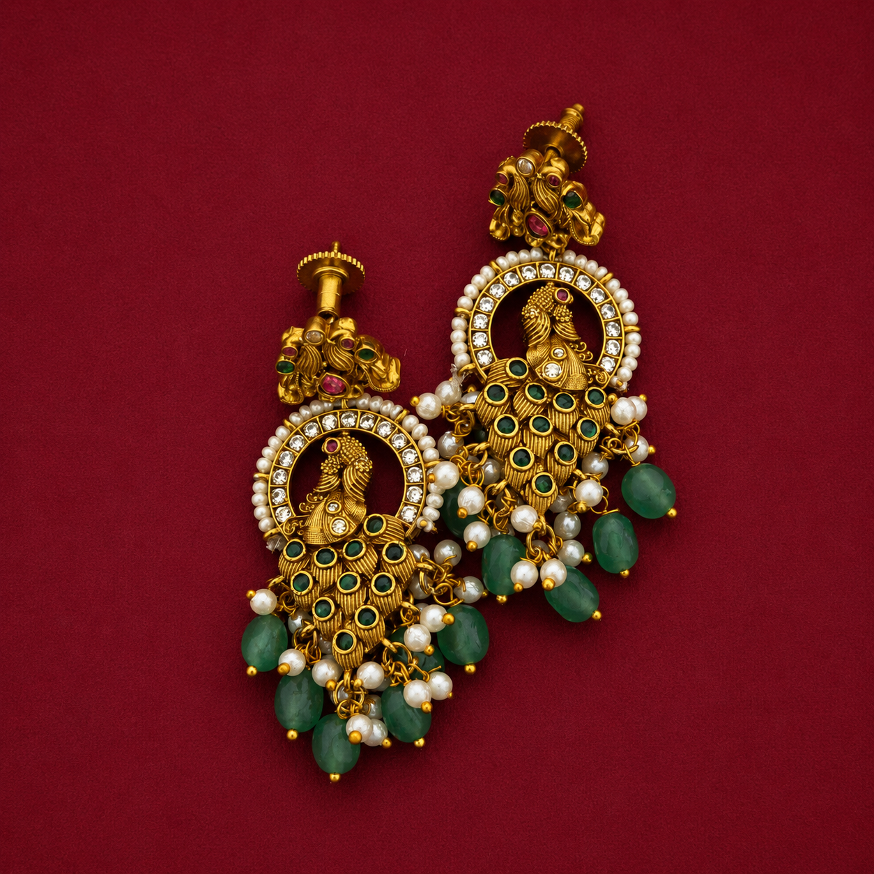 Grandeur Peacock Thoha Designer Hasli  Neckpiece Set with Pearl Drop and Statement Earrings