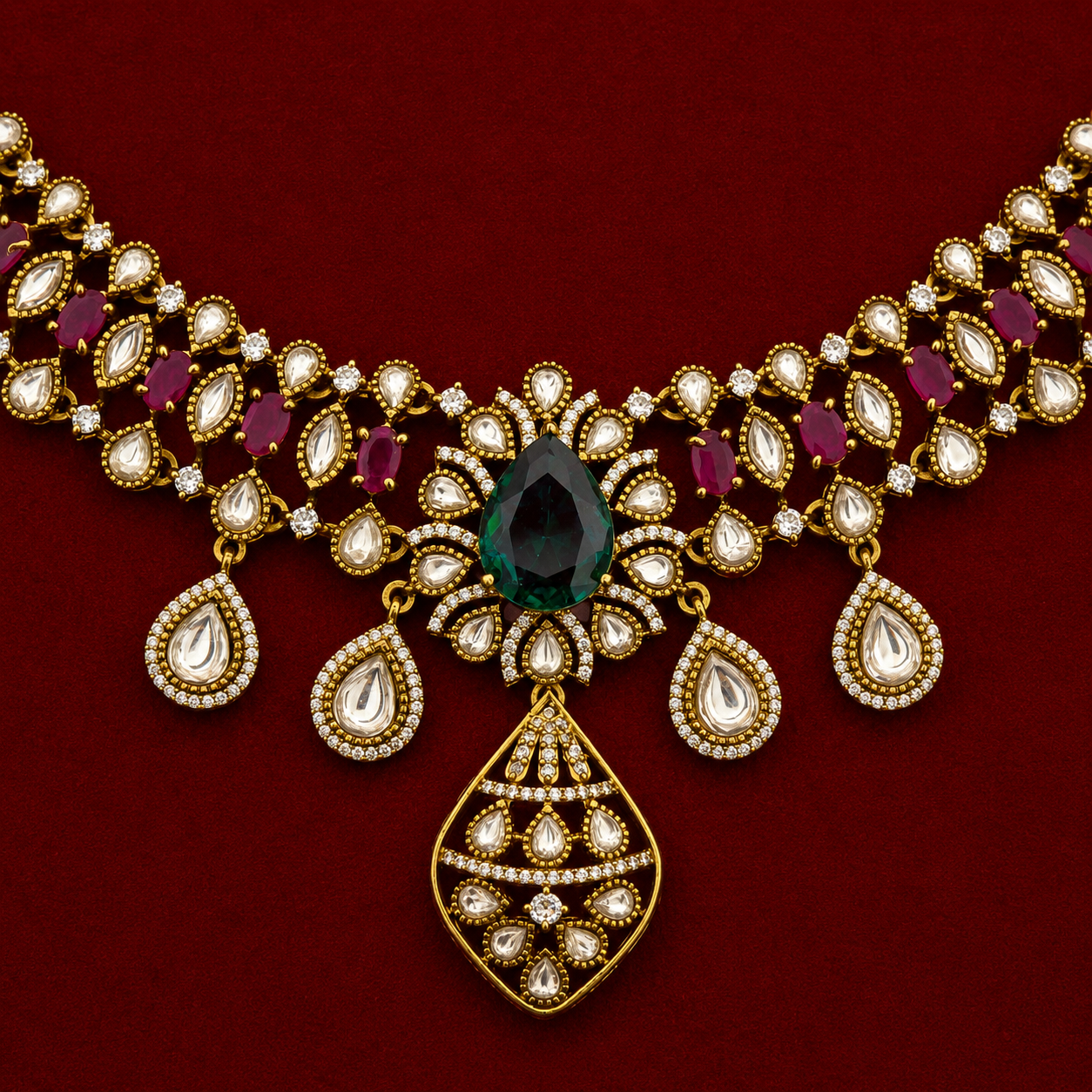 Emerald Ruby Kundan Necklace Set