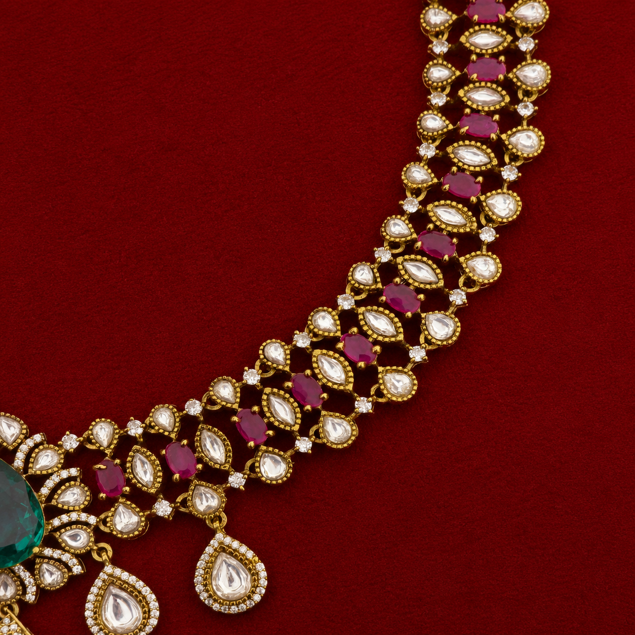 Emerald Ruby Kundan Necklace Set