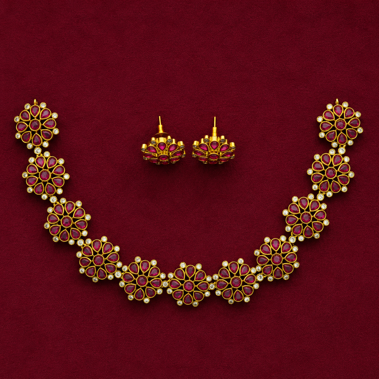 Ruby Floral Kundan Necklace Set
