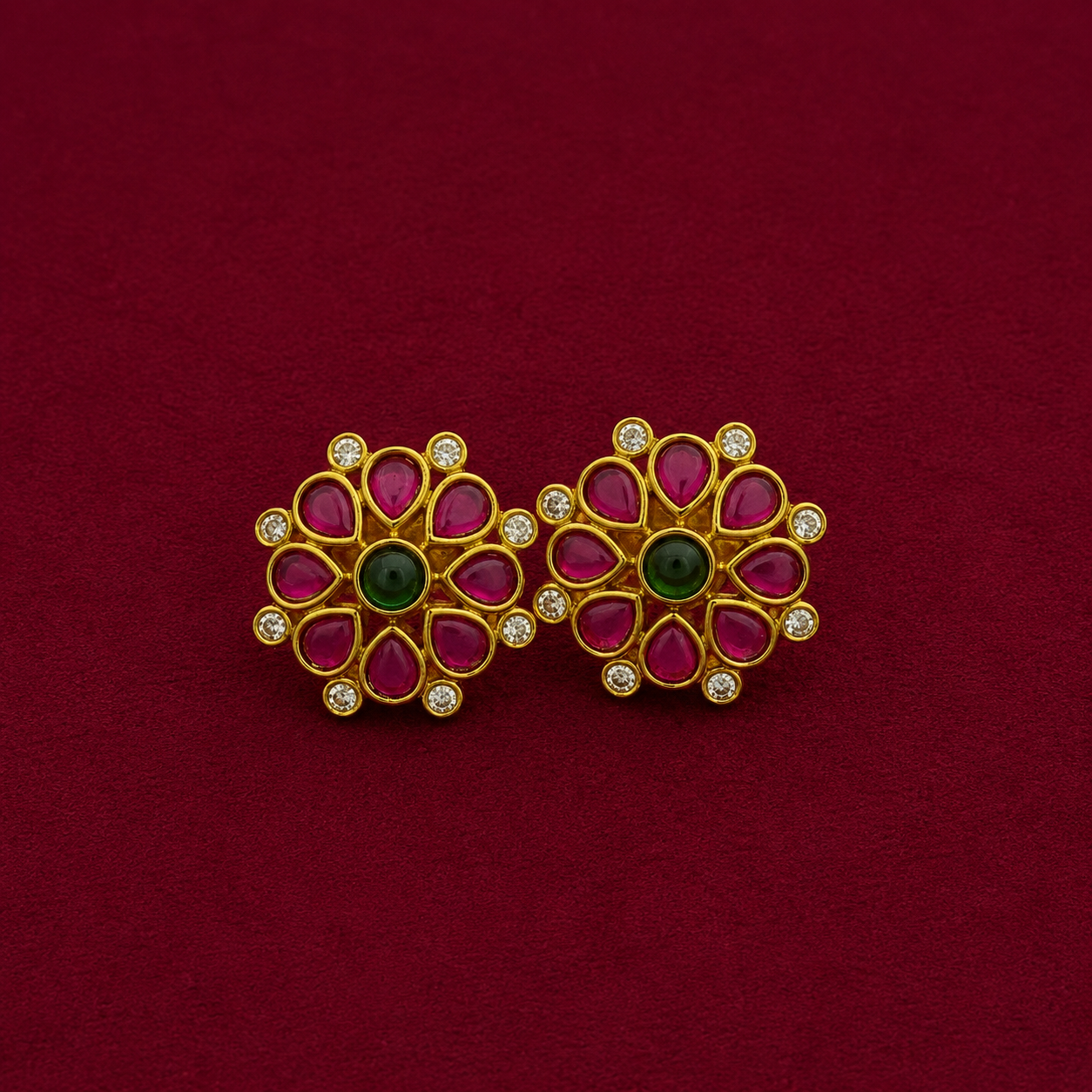 Ruby Emerald Floral Kundan Necklace Set