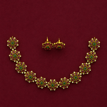 Ruby Emerald Floral Kundan Necklace Set