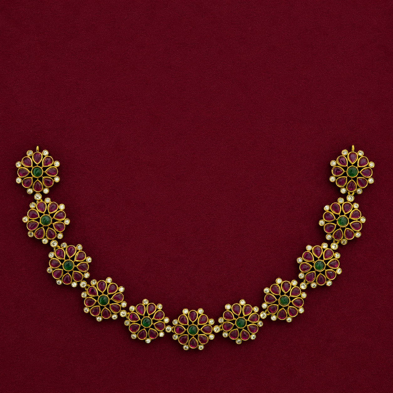 Ruby Emerald Floral Kundan Necklace Set