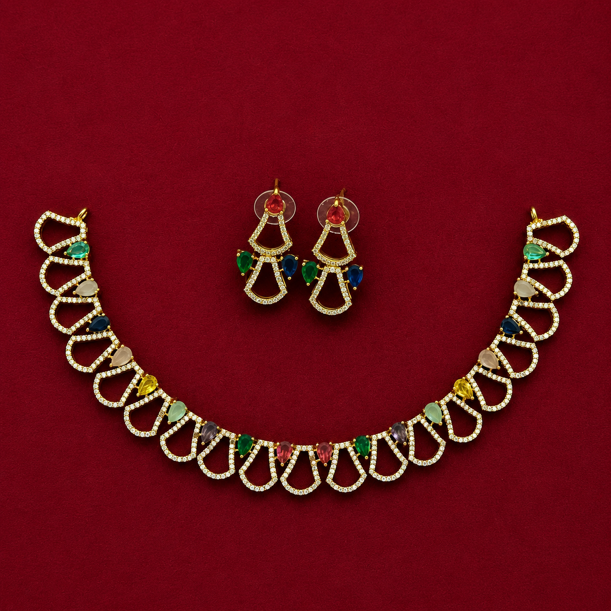 Multicolor CZ Hasli Necklace Set