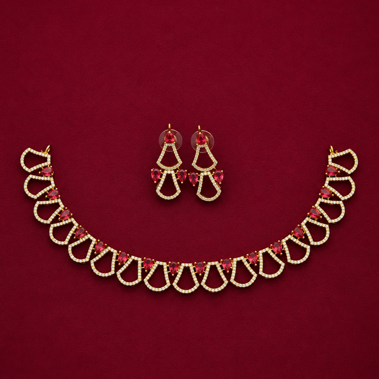 Ruby CZ Hasli Necklace Set