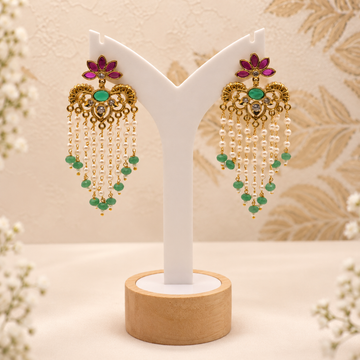 Green Ruby Pearl Drop Earrings