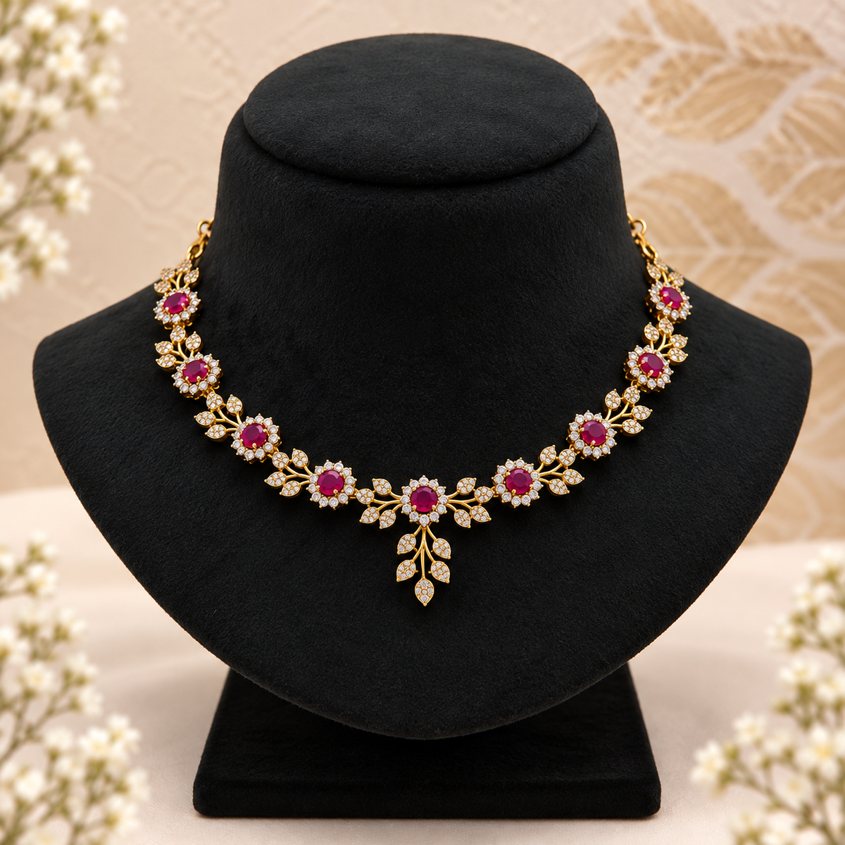 Ruby Floral Necklace Set