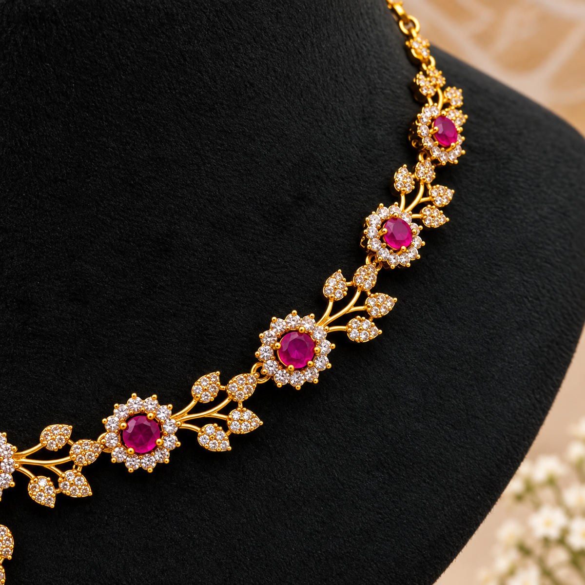 Ruby Floral Necklace Set