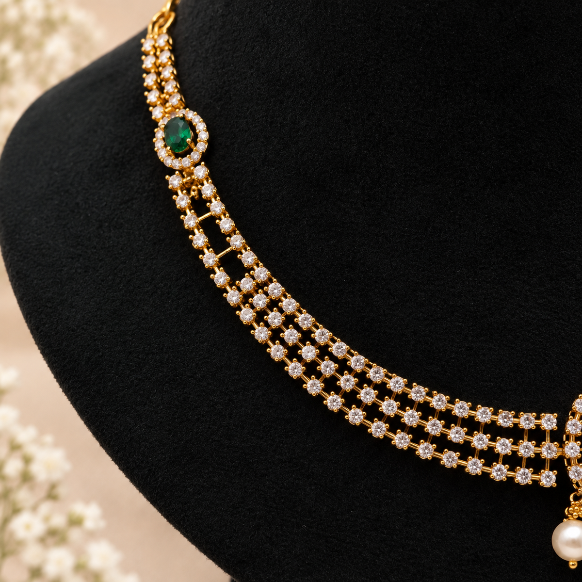 Emerald Pearl Necklace Set